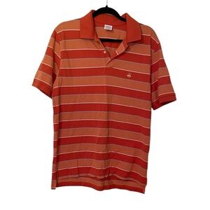 Brooks Brothers Orange Blue White Striped Polo Shirt Size Medium Cotton EUC